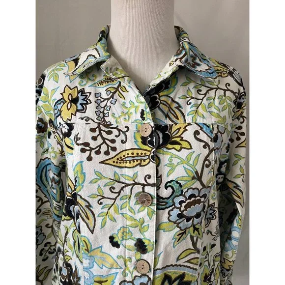 Coldwater Creek White Paisley Print Long Sleeve Jean Jacket - Picture 2 of 13